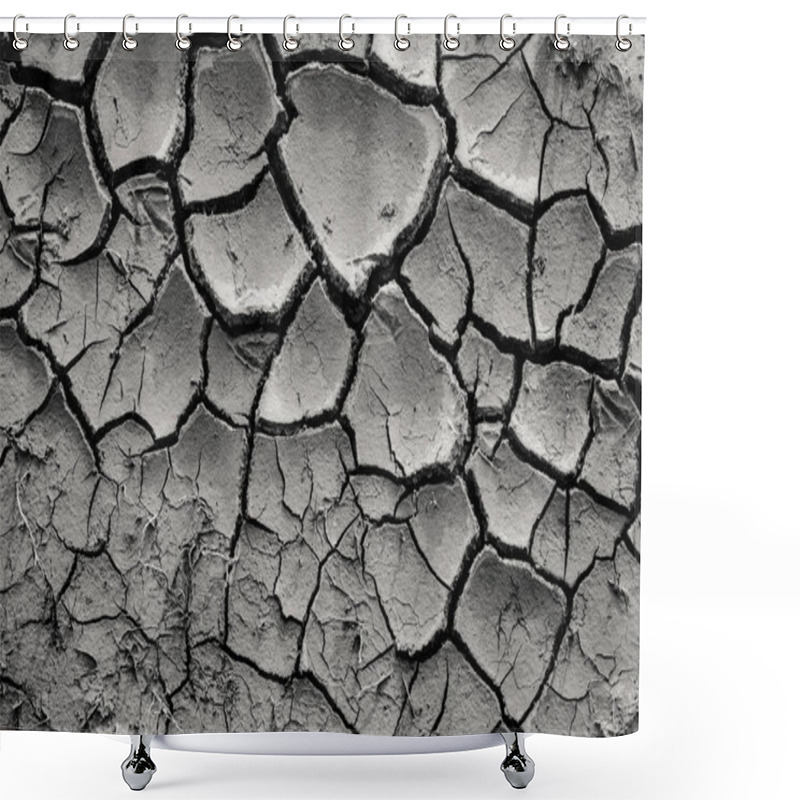 Personality  top view of cracked black dry ground, natural background shower curtains