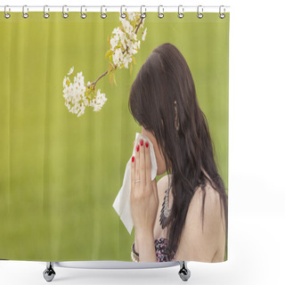 Personality  Beautiful Hayfever Girl Wiping Her Nose In Spring Nature Shower Curtains