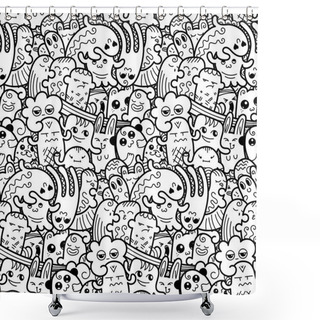 Personality  Funny Doodle Monsters Seamless Pattern For Prints, Designs And Coloring Books Shower Curtains