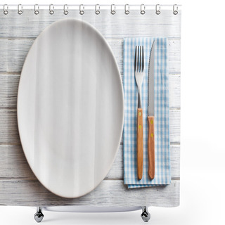 Personality  White Plate With Fork And Knife Shower Curtains