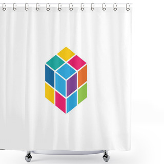 Personality  Cube Logo Template Vector Icon Illustration Design Shower Curtains