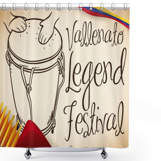 Personality  Hand Drawn Caja Vallenata With Accordion For Vallenato Legend Festival, Vector Illustration Shower Curtains