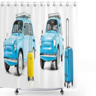 Personality  Blue Retro Car With Luggage Shower Curtains