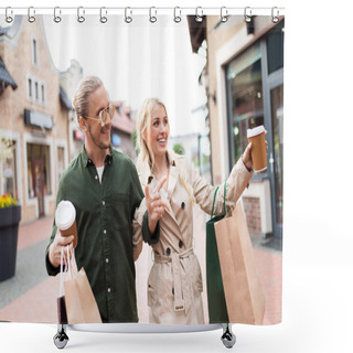 Personality  Couple Walking With Shopping Bags On Street  Shower Curtains