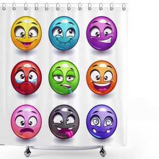 Personality  Funny Colorful Round Faces Set Shower Curtains