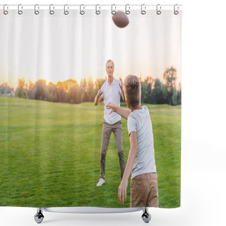 Personality  Grandfather And Grandson Playing Rugby Shower Curtains