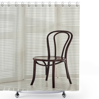 Personality  Black Wooden Chair And White Room Divider With Shadows Shower Curtains