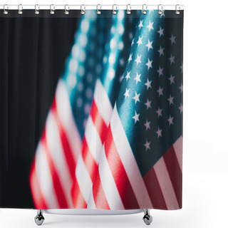 Personality  Selective Focus Of Usa National Flags Isolated On Black, Memorial Day Concept Shower Curtains