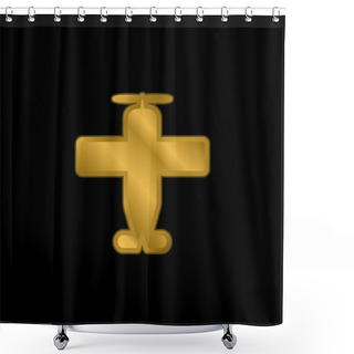 Personality  Airplane With One Helix Gold Plated Metalic Icon Or Logo Vector Shower Curtains