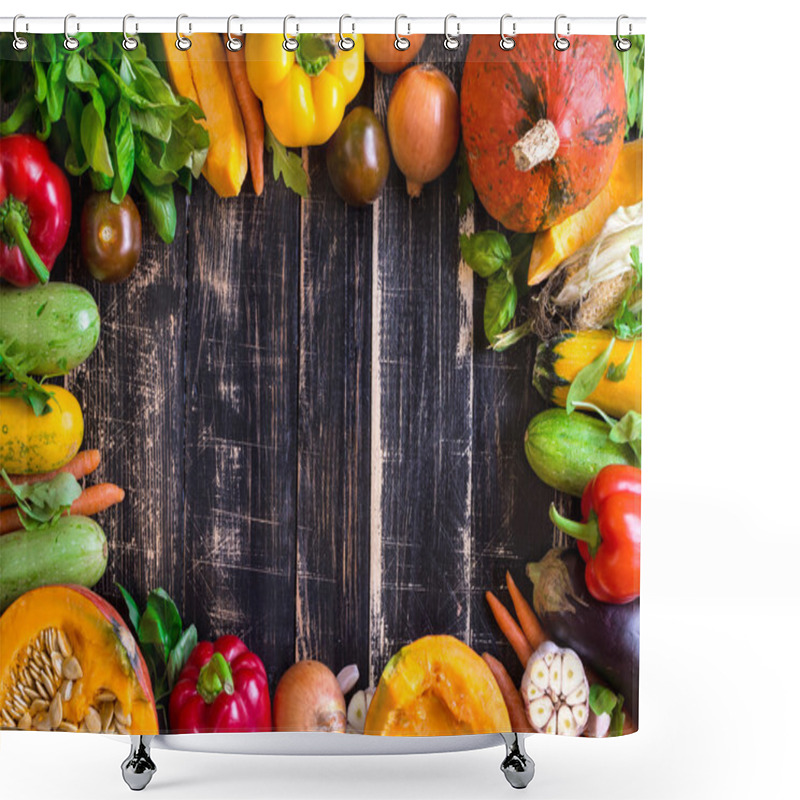 Personality  Fresh Vegetables On A Rustic Dark Textured Table. Autumn Backgro Shower Curtains