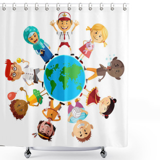 Personality  Happy Children Day Illustration Shower Curtains