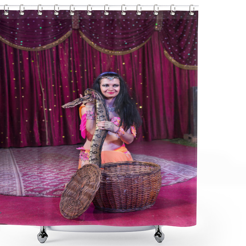 Personality  Snake Charmer Removing Large Snake from Basket shower curtains