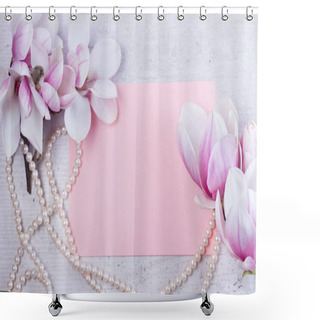 Personality  Magnolia Flowers Flat Lay Scene Shower Curtains