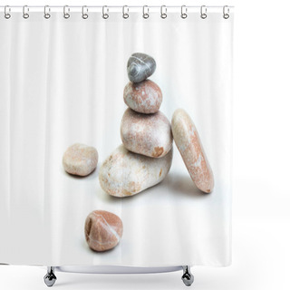 Personality  Pile Of White Stones Isolated On White Background Shower Curtains