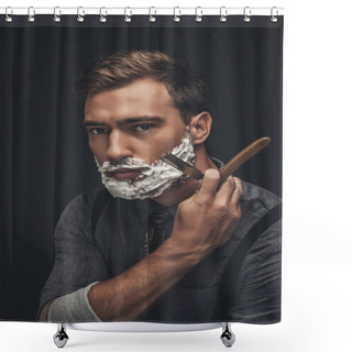 Personality  Man Shaving With Straight Razor Shower Curtains