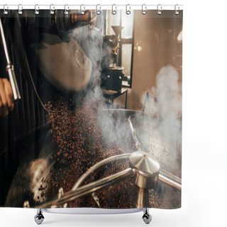 Personality  Close Up View Of Coffee Beans Roasting In Machine Shower Curtains