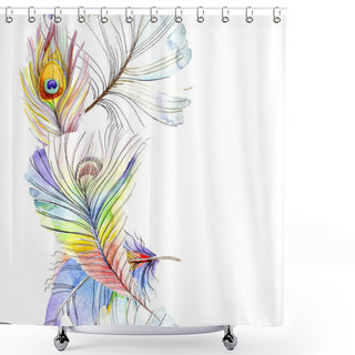 Personality  Colorful Bird Feather From Wing Isolated. Watercolor Background Illustration Set. Watercolour Drawing Fashion Aquarelle Isolated. Seamless Background Pattern. Fabric Wallpaper Print Texture. Shower Curtains