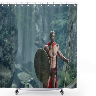 Personality  Spartan Warrior In The Woods Shower Curtains