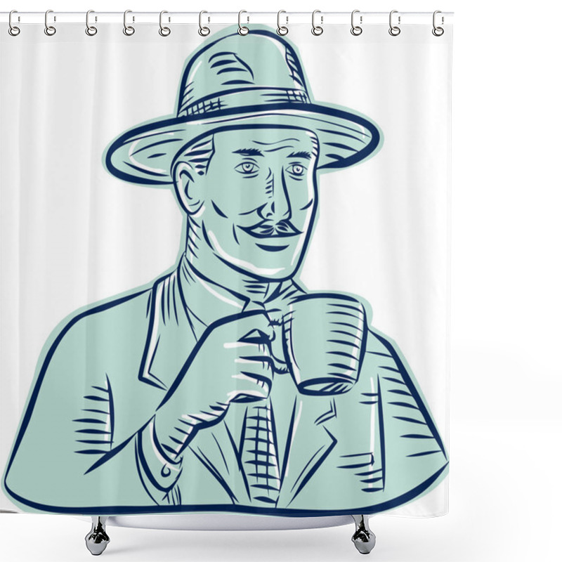 Personality  Man Fedora Drinking Coffee Shower Curtains