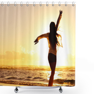 Personality  Silhouette Woman Beach Shower Curtains