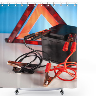 Personality  Car Battery With Jumper Cables Shower Curtains