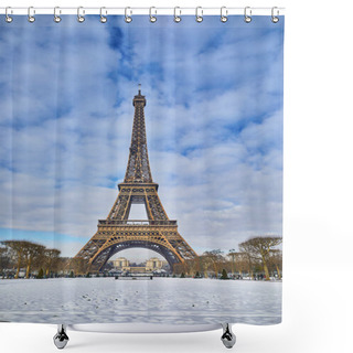 Personality  Scenic View To The Eiffel Tower On A Day With Heavy Snow Shower Curtains
