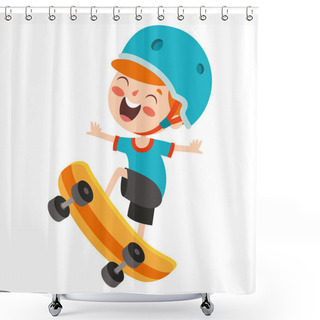 Personality  Cartoon Illustration Of A Kid Playing Skateboard Shower Curtains