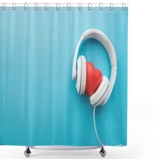 Personality  Headphones With Red Heart Sign Shower Curtains