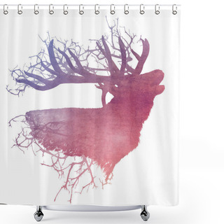 Personality  Elk Portrait Watercolor Effect On White Background  Shower Curtains