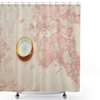 Personality  Golden Compass On Vintage World Map  Shower Curtains