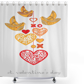 Personality  Vector Background With Birds And Hearts. Shower Curtains
