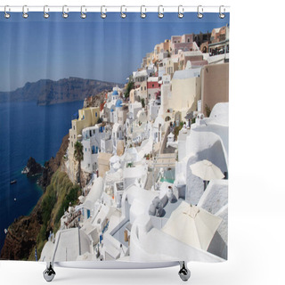 Personality  Panoramic Of Santorini Shower Curtains