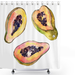 Personality  Exotic Tropical Healthy Food In A Watercolor Style Isolated. Full Name Of The Fruit: Papaya. Aquarelle Wilfruit For Background, Texture, Wrapper Pattern Or Menu. Shower Curtains