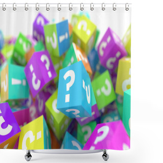 Personality  Infinite Cubes With Question And Exclamation Marks, 3d Rendering Shower Curtains