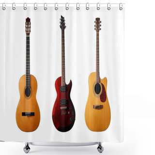 Personality  Collection Of Three Guitars On A White Isolated Background Shower Curtains