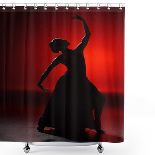 Personality  Silhouette Of Elegant Girl Dancing Flamenco On Red Shower Curtains