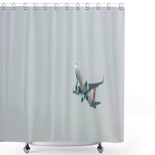 Personality  Panoramic Shot Of Commercial Plane In Cloudy Sky Shower Curtains