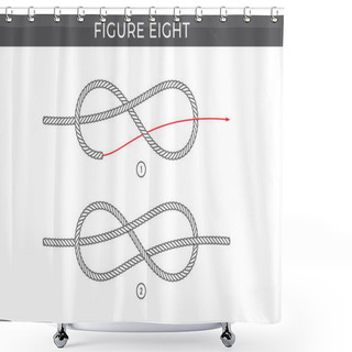 Personality  Vector Simple Instructions For Tying A Figure Eight Knot. Two Steps. Isolated On White Background. Shower Curtains