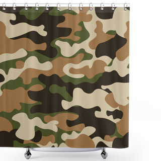 Personality  Modern Fashion Vector Trendy Camo Pattern.Classic Clothing Style Masking Camo Repeat Print. Green Brown Black Olive Colors Forest Texture. Design Element. Vector Illustration. Shower Curtains