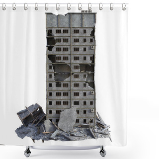 Personality  3D Rendered Ruined Modern Building Isolated On White Background  - 3D Illustration Shower Curtains