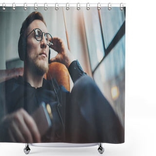 Personality  Man Listening Music Shower Curtains