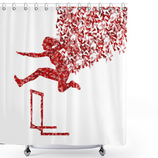 Personality  Hurdle Racer Woman Barrier Running Vector Background Shower Curtains