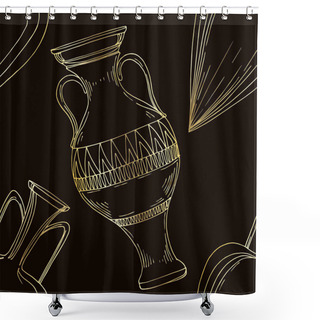 Personality  Vector Antique Greek Amphoras. Black And White Engraved Ink Art. Seamless Background Pattern. Shower Curtains
