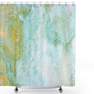 Personality  Satellite Image, Green Blue Gold Orange Brown, Ocean, Islands Abstract Texture Background For Your Design Imitation Marble, Granite. Paper Marbling Aqueous Surface Design, Unique Monotype. Shower Curtains