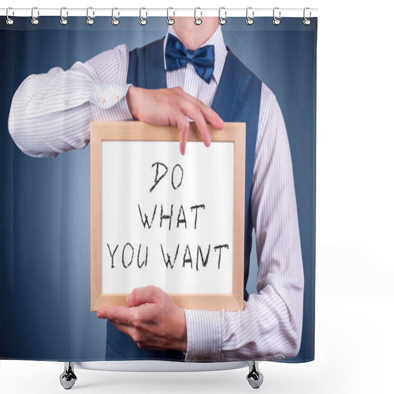 Personality  A Man With A Sign In His Hands Shower Curtains