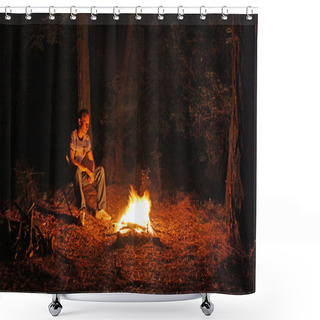 Personality  Man Near The Bonfire Shower Curtains