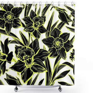 Personality  Black And White Seamless Vector Illustration Large Flowers  Shower Curtains