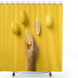 Personality  Man Holding Half Of Lemon Shower Curtains