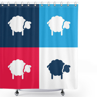 Personality  Black Sheep Blue And Red Four Color Minimal Icon Set Shower Curtains