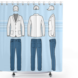Personality  Simple Outline Drawing Of A Blazer, Jeans And Cap Shower Curtains